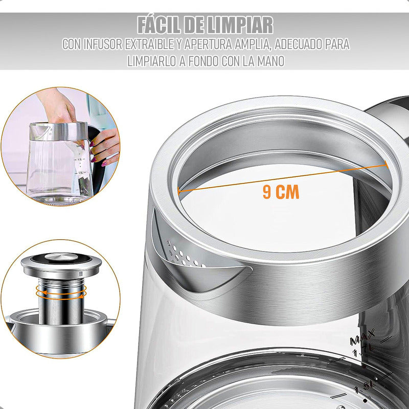 Hervidor Eléctrico Oster De Vidrio Y Acero Inoxidable Con Infusor Y Control De Temperatura 1.7 L Gris