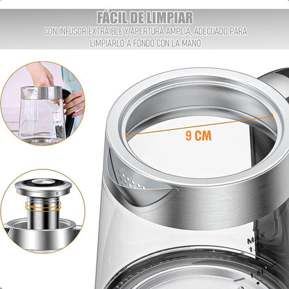 Hervidor Eléctrico Oster De Vidrio Y Acero Inoxidable Con Infusor Y Control De Temperatura 1.7 L Gris
