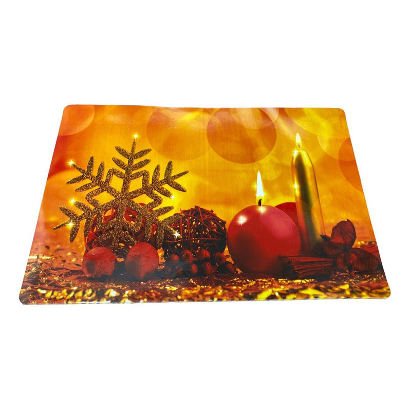 Set 12 Piezas Individuales Mesa Navideños Platos Y Vaso Navi