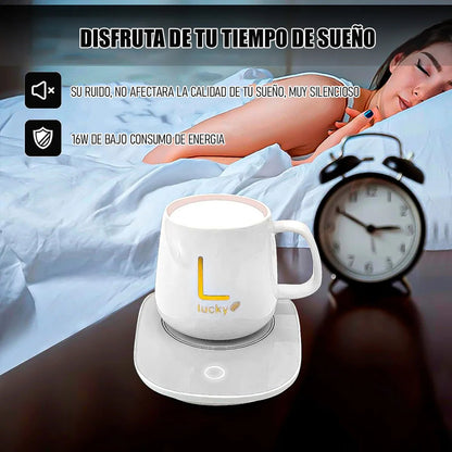 Pack 2 Tazas Con Calentador Para Café Y Té  Cerámica Rosa 420 Ml Okshop Liso