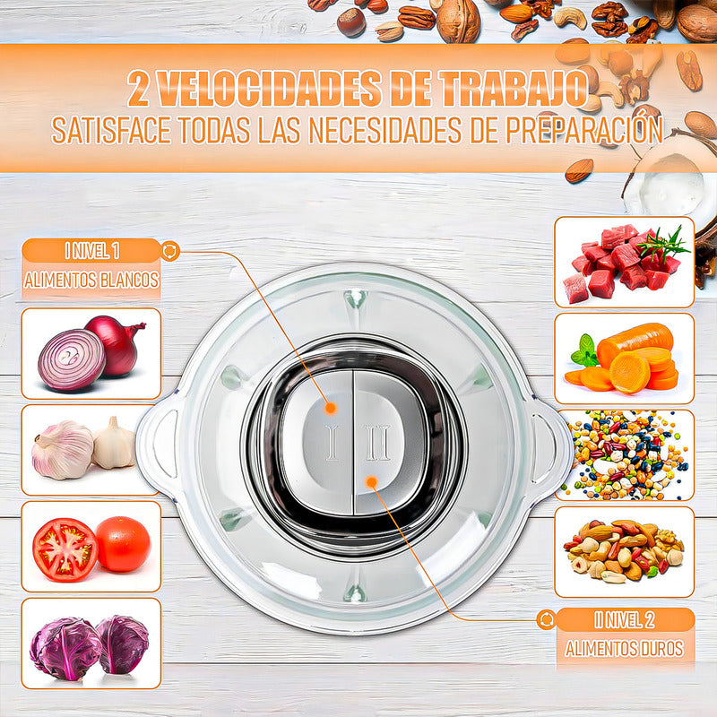 Procesadora Alimentos 2rl 800w Vidrio 2l Picadora Carne Acero Negro