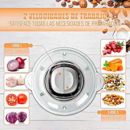 Procesadora Alimentos 2rl 800w Vidrio 2l Picadora Carne Acero Negro