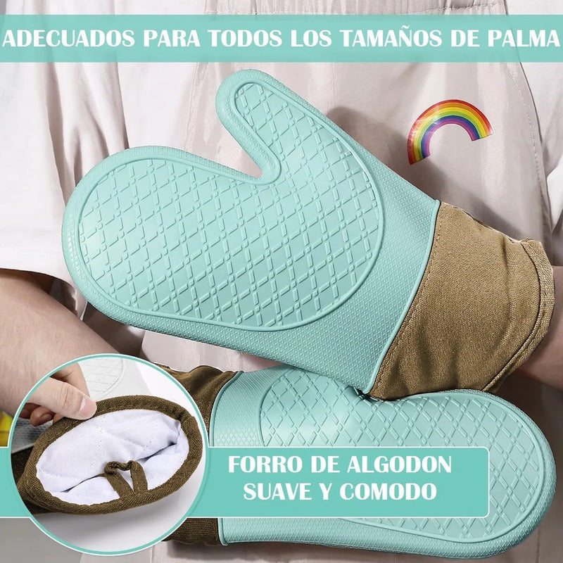 Manopla Silicona Okshop Guante Cocina Turquesa Marrón 27cm Algodón Color