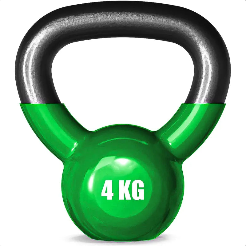 Pesa Rusa Kettlebell 4 Kg Vinilo Verde Con Revestimiento Y Asa Ancha