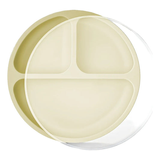 Plato De Silicona Para Bebé Antideslizante Con 3 Compartimentos, Libre De Bpa Beige