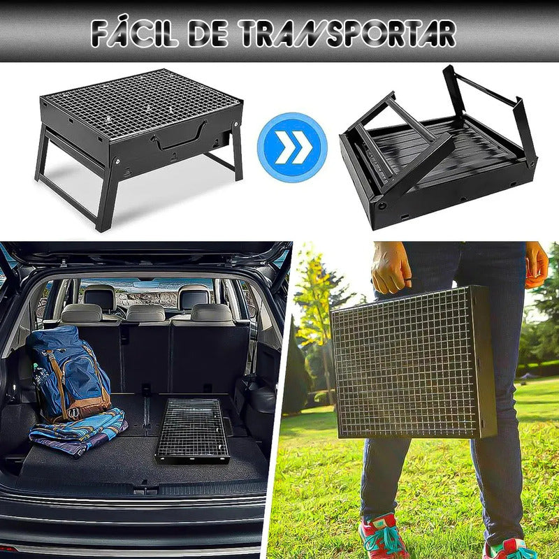 Parrilla A Carbón Portátil Plegable De Acero Inoxidable Para Asado Y Camping Negro