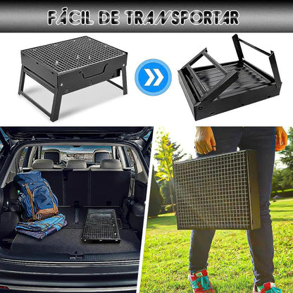 Parrilla A Carbón Portátil Plegable De Acero Inoxidable Para Asado Y Camping Negro