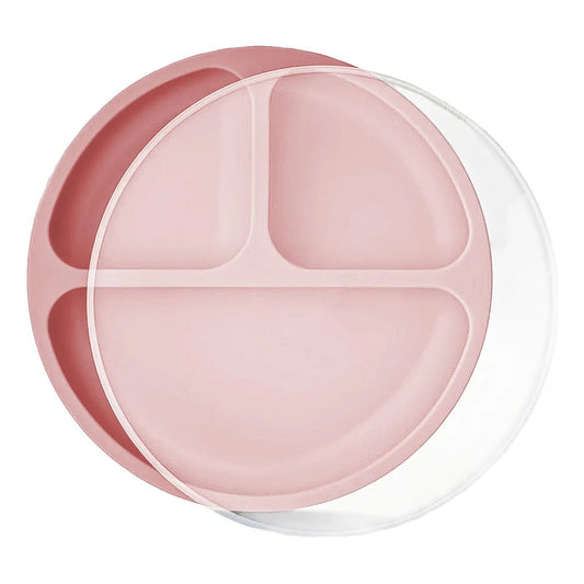 Plato De Silicona Para Bebé Con 3 Compartimentos Antideslizante Y Libre De Bpa, Rosa