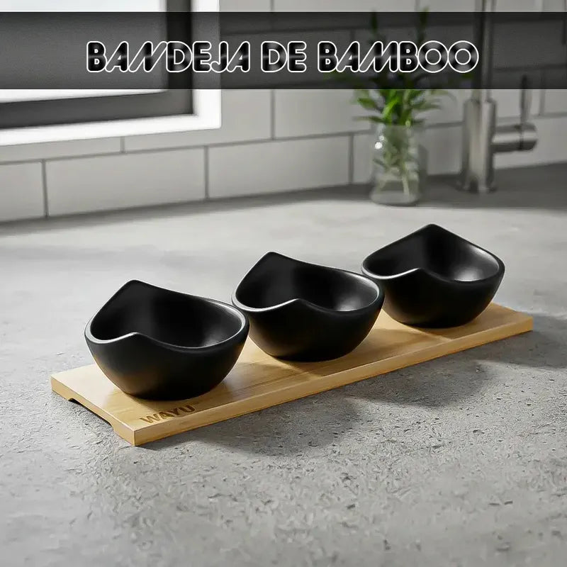 Set 3 Bowl Ceramica Aperitivos Bandeja Wayu Aperitivo Cuenco Negro