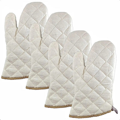 Guantes Para Horno Okshop Algodón Acolchado Blanco Pack 4 Largos Flexibles Liso