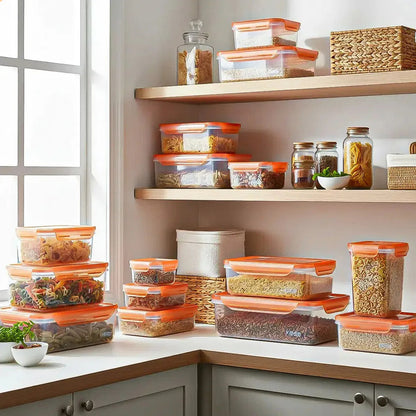 Set De 2 Contenedores Para Alimentos De Plástico, Herméticos Y Apilables Con Capacidad De 1.6 L Naranja