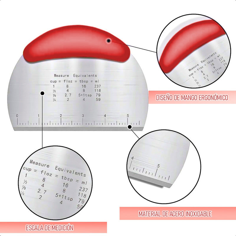 Espatula Cortador Masa Pack 2 Raspador Cortador Masa Acero Rosa