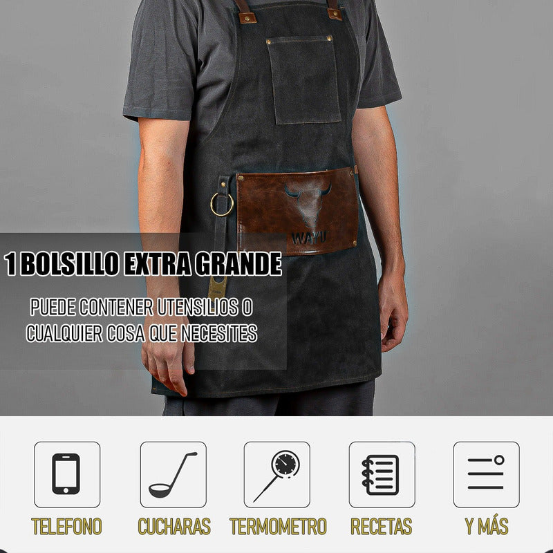 Delantal Parrillero Wayu Pecheras De Cocina Mandiles Cocina Negro Polister