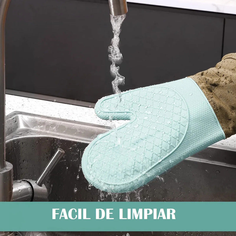 Manopla Silicona Okshop Guante Cocina Turquesa Marrón 27cm Algodón Color