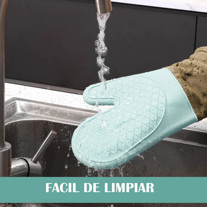 Manopla Silicona Okshop Guante Cocina Turquesa Marrón 27cm Algodón Color