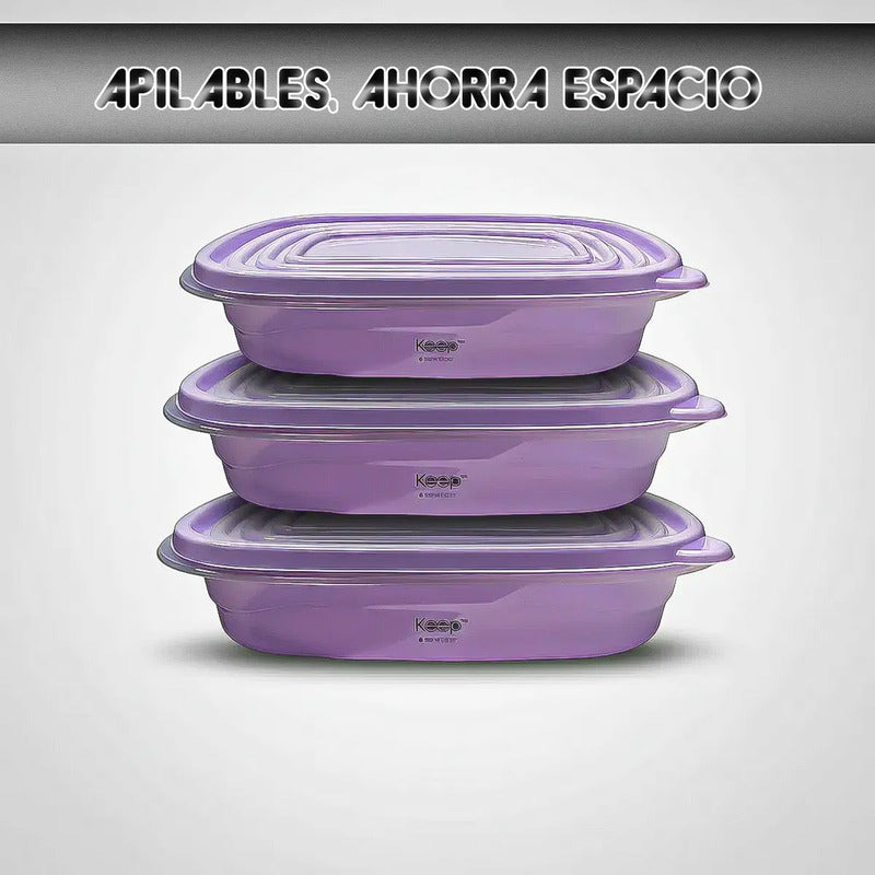 Pack 6 Taper Keep Tupper Plastico Contenedor Alimentos 950ml Lila