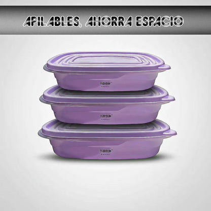 Pack 6 Taper Keep Tupper Plastico Contenedor Alimentos 950ml Lila