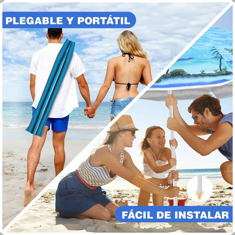 Quitasol Grande Sombrilla De Playa Verano Paraguas 150 Cm Paraguas Colores Poliester Unisex Paraguas Plegable Aluminio... Verde/azul/palmera