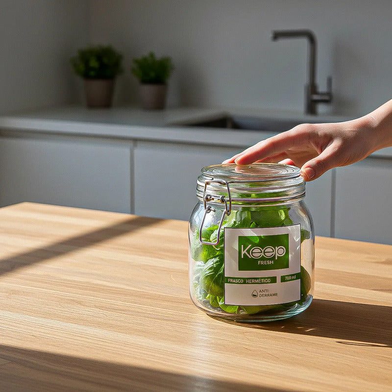Contenedor De Alimentos Frasco Hermetico Frasco Vidrio 750ml Verde