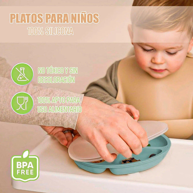 Plato De Silicona Para Bebé Con 3 Compartimentos Antideslizante Y Libre De Bpa, Rosa