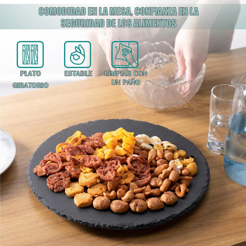Plato Giratorio Wayu De Piedra Pizarra Negro Y 33 Cm