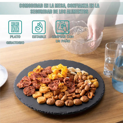 Plato Giratorio Wayu De Piedra Pizarra Negro Y 33 Cm