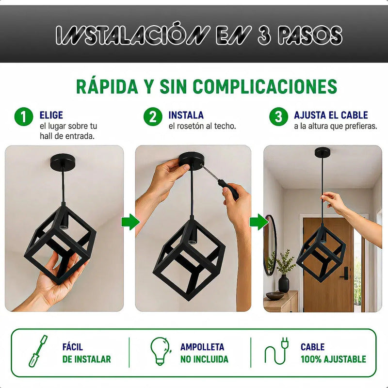 Lámpara Colgante Vintage Cuadrada Negra Para Techo Okshop Negro
