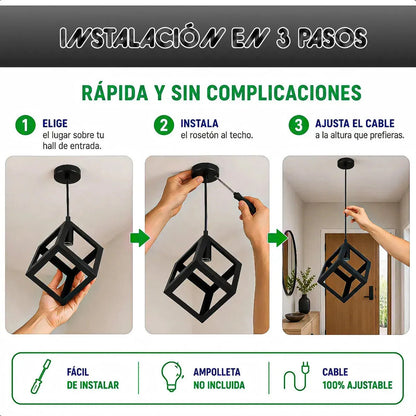 Lámpara Colgante Vintage Cuadrada Negra Para Techo Okshop Negro