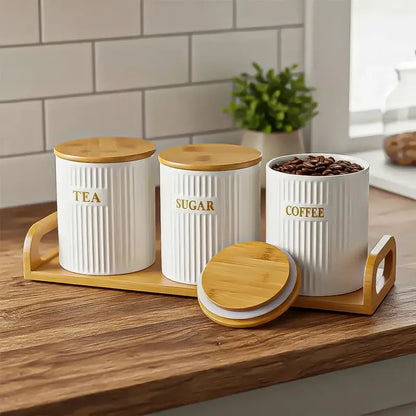 Set 3 Contenedores Hermeticos Frascos Hermeticos Ceramica Okshop Contenedor Hermetico Recipientes Hermeticos Frascos Conserveros Frasco Contenedores De Ceramica Contenedor De Azucar Blanco
