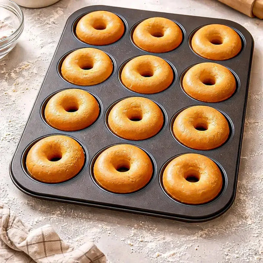 Molde Para Donas De Metal Antiadherente, Con 12 Cavidades, De Okshop Gris