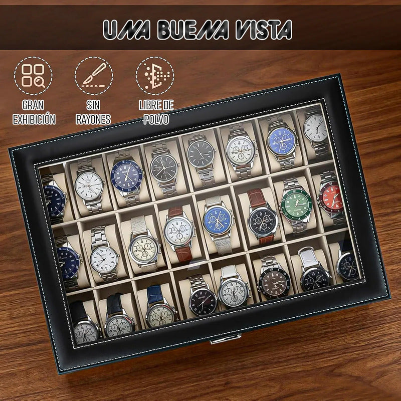 Porta Relojes Organizador De Reloj Caja De Reloj 24 Pzas Negro