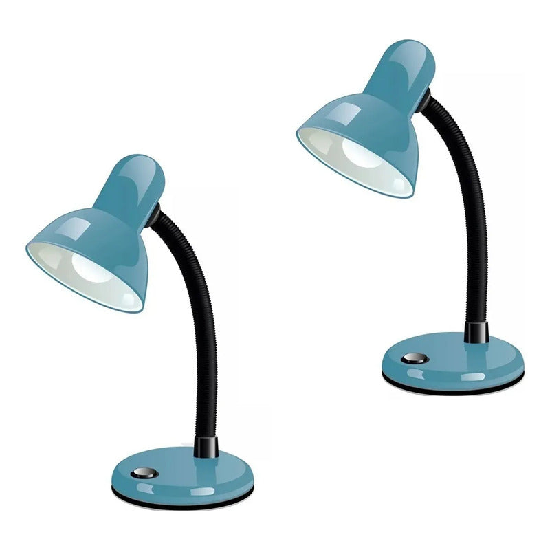 Lampara Escritorio Flexible Metal Okshop Azul E27 Pack 2 Velador Mesa No Aplica