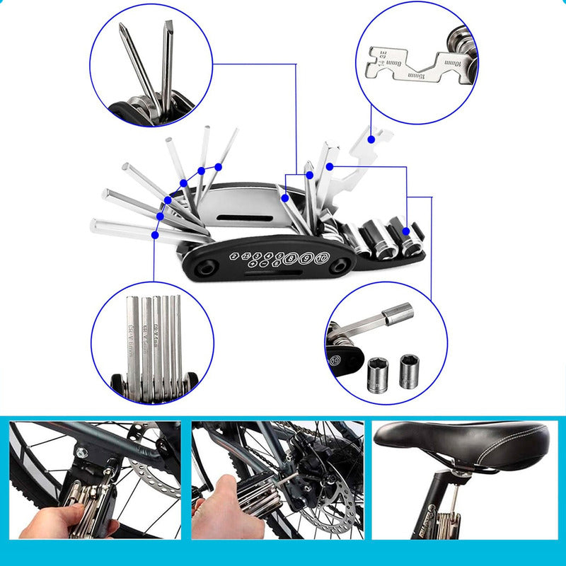 Kit De Herramientas Para Reparacion Bici Negro Herramientas Bicicleta Llave Multifuncional Kit Herramientas Bicicleta Kit Herramientas De Reparacion Bici Pinchazo Llanta Bicicleta Okshop