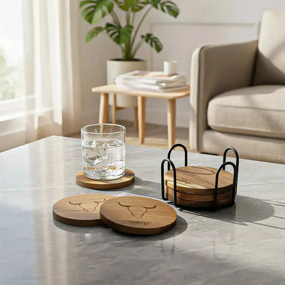 Set De 6 Posavasos De Madera Redondos Wayu Para Bebidas