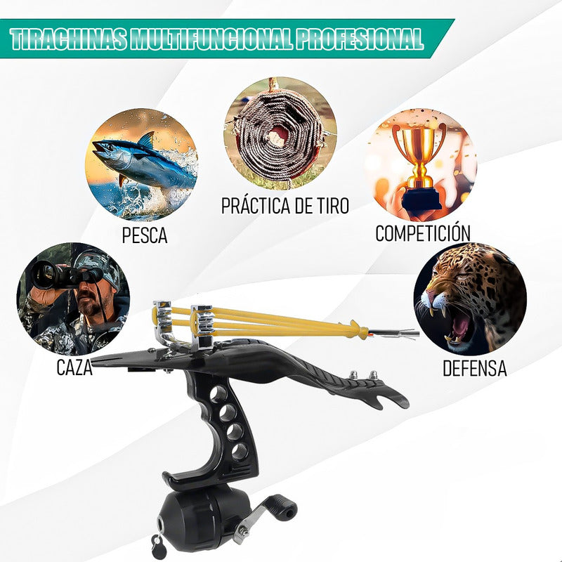Resortera Profesional Catapulta Resortera Pesca Tirachinas Negro