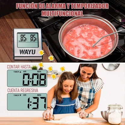 Termómetro Digital Wayu Para Carne, Horno Y Cocina De Acero Inoxidable Gris