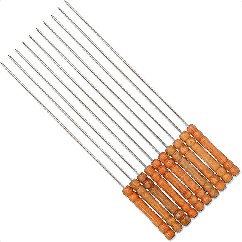 Pinchos Para Asar Brochetas Acero Set 10 Pinchos De Madera