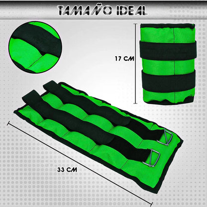 Pesas Para Tobillo Y Muñeca Arcashopping De 4 Kg, Set Con Velcro Y Neopreno Verde