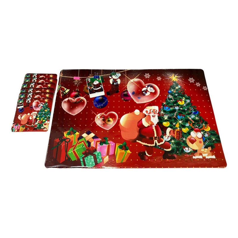 Set 12 Piezas Individuales Mesa Navideños Platos Y Vaso Navi