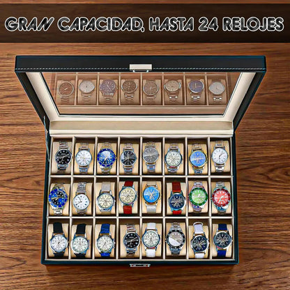 Porta Relojes Organizador De Reloj Caja De Reloj 24 Piezas Okshop Caja De Reloj Con 24 Ranuras Cajara Organizadora De... Negro