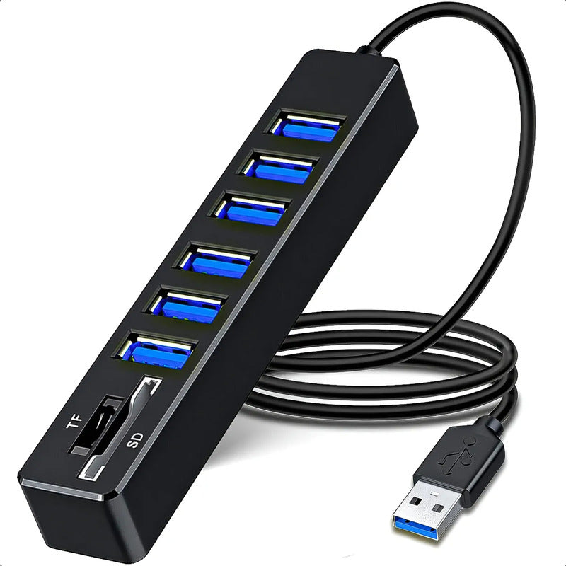 Hub Usb 8 Puertos Windows Extensor Usb 8 En 1 Adaptador Multipuerto 8 En 1 Usb Hub Usb Puertos Usb Protección Contra Sobrecarga Concentrador Usb Transmision De Datos Okshop Negro