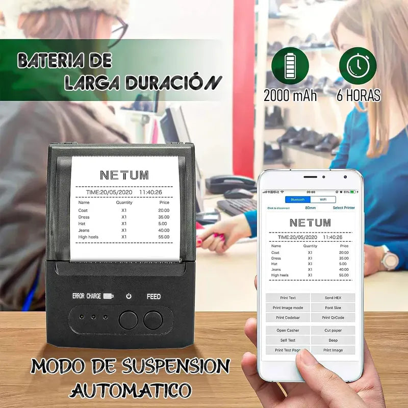 Impresora Portátil Okshop Bluetooth Para Recibos Negro