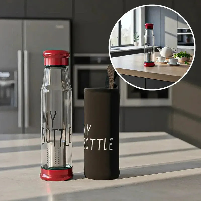 Botella Infusora De Té Okshop De Vidrio Con Funda Azul 550 Ml