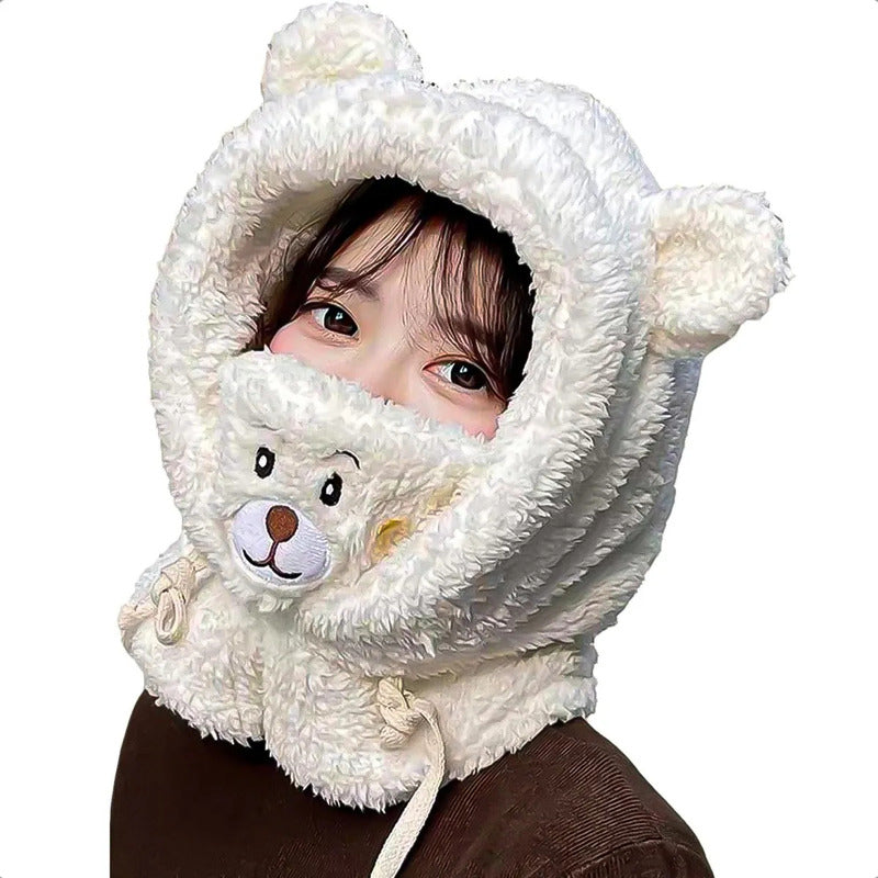 Gorro Invierno Con Orejas De Oso Y Cuello, Ajustable De Chiporro Para Adultos, Blanco Okshop Unica