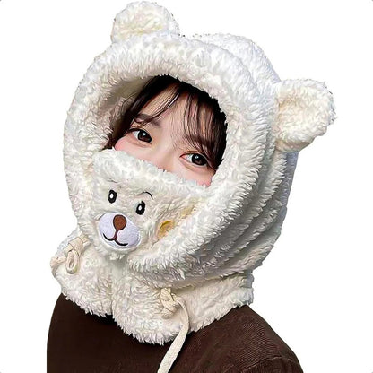 Gorro Invierno Con Orejas De Oso Y Cuello, Ajustable De Chiporro Para Adultos, Blanco Okshop Unica