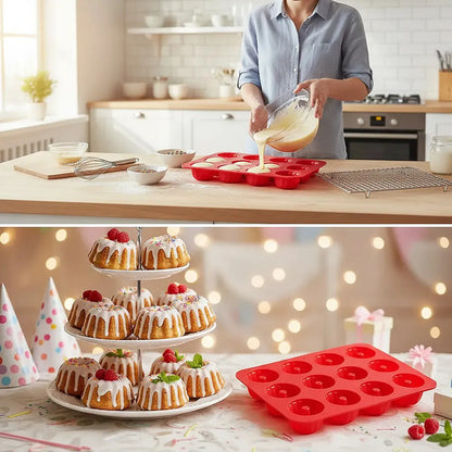 Pack 2 Moldes Silicona Reposteria Molde 12 Cupcakes Silicona Rojo
