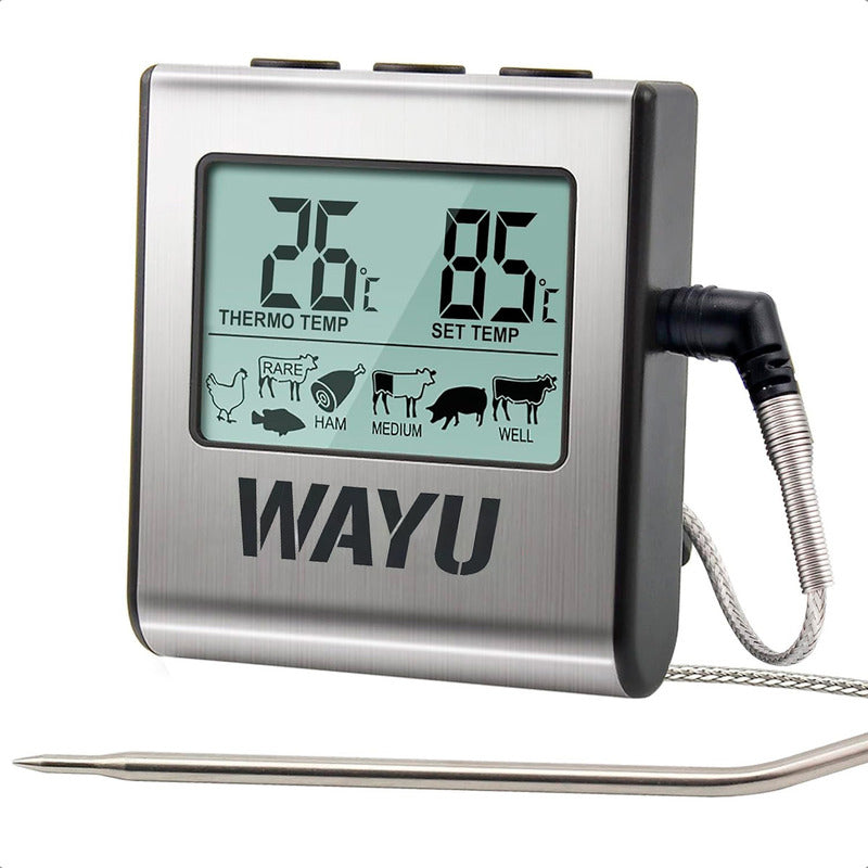 Termómetro Digital Wayu Para Carne, Horno Y Cocina De Acero Inoxidable Gris
