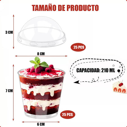 Pack X50 Vasos Acrilico Para Postre Con Tapa Pocillos 210ml Vasos Acrilico Desechable 210m Vasos Para Postres + Tapa Pocillos Vasos Acrilicos Postres Y Frutas Vasos Postres Multifuncional Okshop