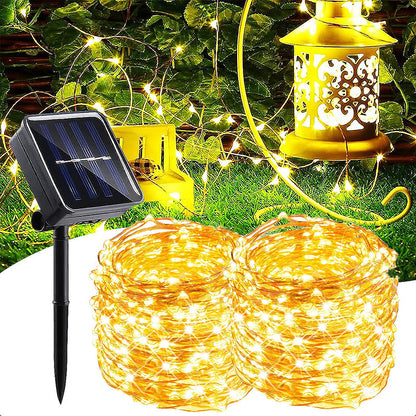 Guirnalda Solar 100 Led Pack 2 Luces Hada Solares Navidad Calida