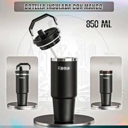 Botella Térmica Keep De Acero Inoxidable Con Manija, 850 Ml Verde